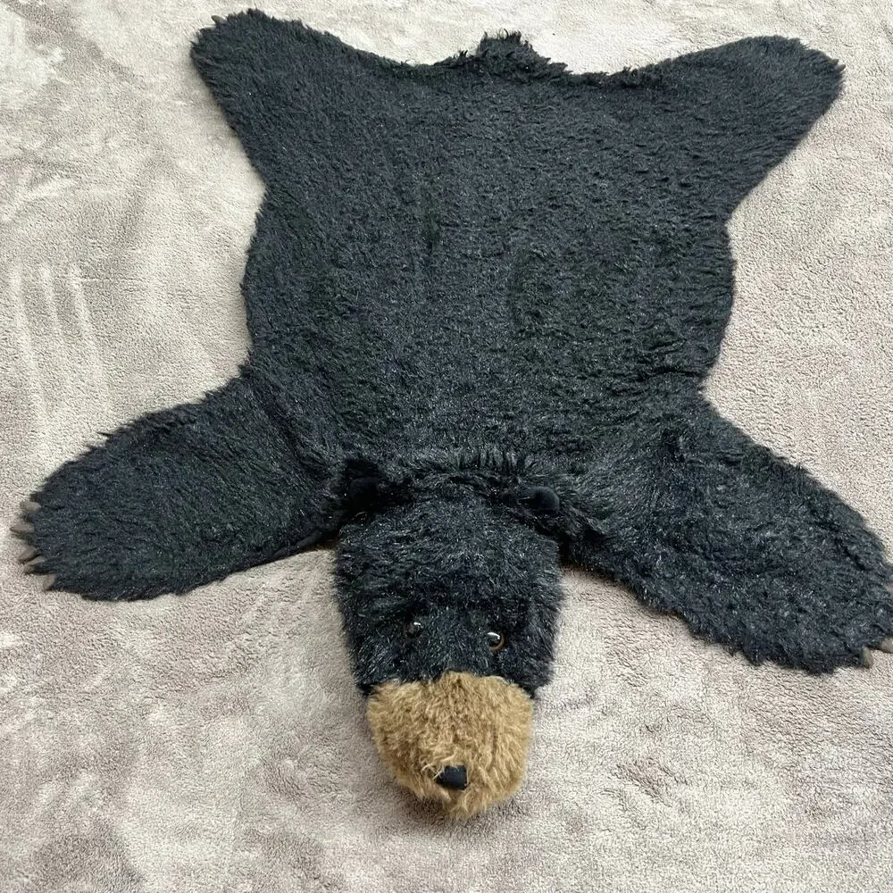 Carstens Small Plush Black Bear Animal Rug 36x29 Cabin Lakehouse Kids Room Decor